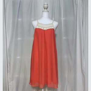 Coral Lace Trim Babydoll Mini Dress | Summer Cottagecore